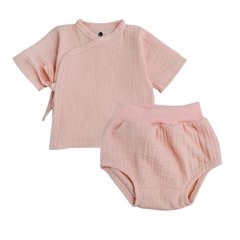 Мусліновий комплект для новонароджених дівчаток - льоля з коротким рукавом і блумери Рожевий Minikin