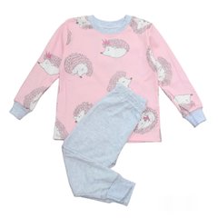 Трикотажная хлопковая пижама Ежики розовый/серый Minikin