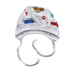 Чепчик на завязках с наружными швами хлопковый для новорожденных Машинки Minikin