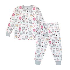 Детская теплая хлопковая пижама (футер с начесом) Котики Minikin