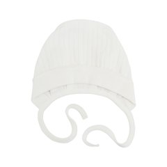 Чепчик шапочка на завязках из трикотажа в рубчик для новорожденных Симпл Молочный Minikin
