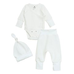 Растущий трикотажный комплект для малышей - боди, штанишки, шапочка - Молочный Minikin