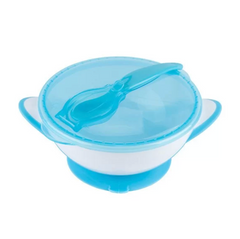 Тарелка глубокая с присоской и ложкой для кормления детей и младенцев 6М+ Голубой BabyOno