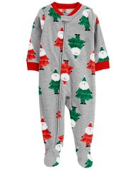 Новогодняя флисовая пижама человечек с закрытой стопой Санта Картерс