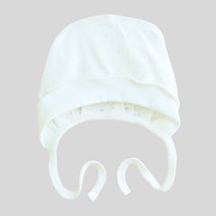 Чепчик шапочка на завязках из ажурного трикотажа для новорожденных Молочный Minikin