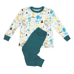 Трикотажная хлопковая пижама Динозаврики темно-бирюзовый Minikin