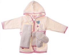 Комплект - детский махровый халат с аксессуарами 62-86 см Зайчик и бабочки Молочный/розовый Bimini, 3-24М (62-86 см)