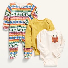 Набор одежды для новорожденных - человечек и 2 боди с длинным рукавом - Морозные узоры Олд Неви