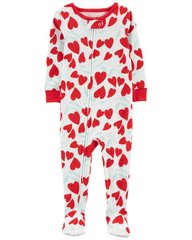 Хлопковая трикотажная пижама человечек с закрытой стопой Вишенки-сердечки Картерс