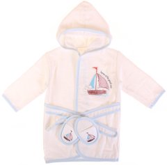 Комплект - детский махровый халат с тапочками 62-86 см Кораблик Молочный Bimini, 3-24М (62-86 см)