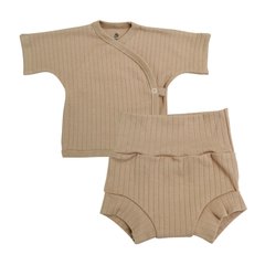 Комплект для новорожденных - распашонка с коротким рукавом и трусики блумеры - из трикотажа в рубчик Симпл Кофейный Minikin, 62 (56-62 см)