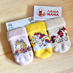 Махровые носки для новорожденных, набор 3 пары Единороги Bross