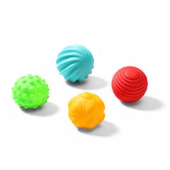 Развивающая игрушка для детей - Сенсорные мячи, набор 4 шт. в сумке для хранения 6М+ BabyOno