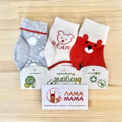 Тонкие носки для новорожденных 3 пары 0-3 мес. Мишки Красный Biorganic