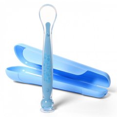 Мягкая детская силиконовая ложка с длинной ручкой и присоской для кормления Голубая 6М+ BabyOno