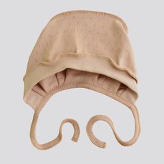 Чепчик шапочка на завязках из ажурного трикотажа для новорожденных Бежевый Minikin