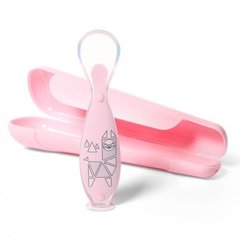 Мягкая детская силиконовая ложка с присоской для кормления Лама Розовый 6М+ BabyOno