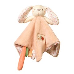 Игрушка обнимашка с погремушкой мини пледик для малышей Веселый кролик 25х25 см 0+ BabyOno