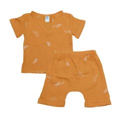 Муслиновый комплект-двойка для новорожденных - топ и шорты - Листики на горчичном Minikin, 86 (80-86 см)