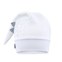 Демисезонная однослойная шапка для новорожденных мальчиков со светоотражающим декором Дино на белом David's Star