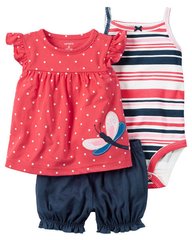 Летний комплект для новорожденной девочки - туника, боди, шорты - Стрекозка, NB (46-55 см, 2.7-4 кг)